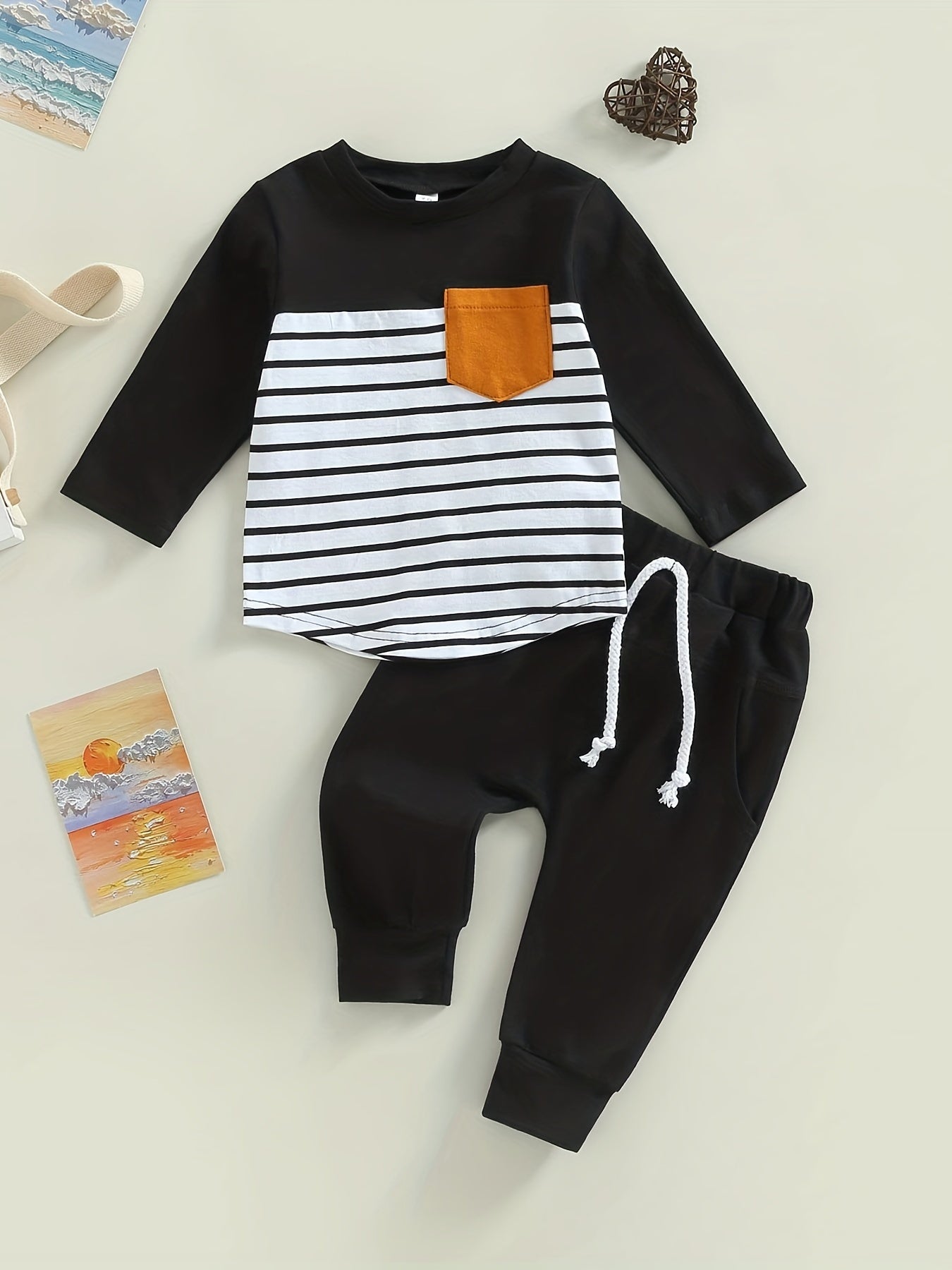 Conjunto Bebé Niño Manga Larga - Sudadera Bolsillo Pantalón Rayas Ropa Cómoda Casual - Huellitas de Vida