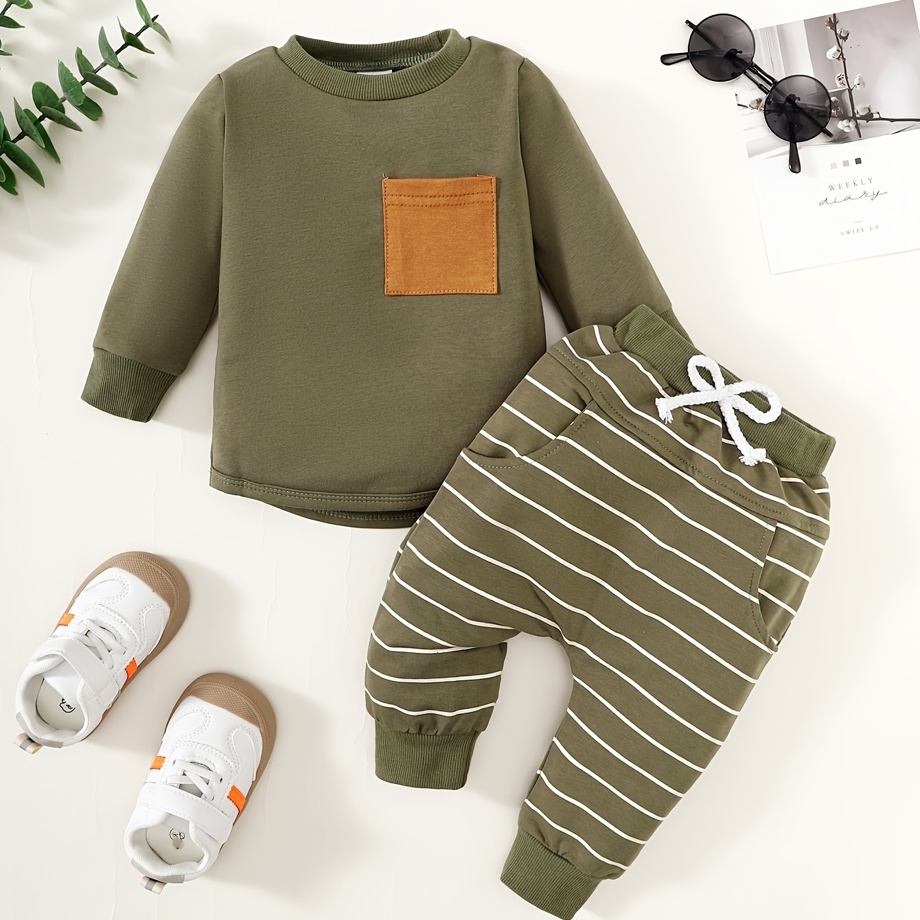 Conjunto Bebé Niño Manga Larga - Sudadera Bolsillo Pantalón Rayas Ropa Cómoda Casual - Huellitas de Vida