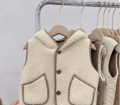 Chaleco Capucha Lana Cordero - Chaleco Moda Infantil Abrigo Exterior Cálido Cómodo - Huellitas de Vida