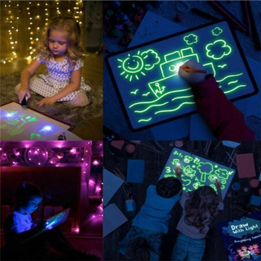Pizarra Mágica Luminosa 3D - Tableta de Dibujo con 8 Efectos de Luz - Huellitas de Vida