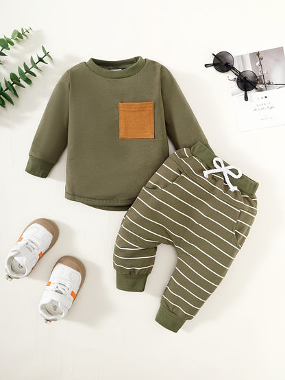 Conjunto Bebé Niño Manga Larga - Sudadera Bolsillo Pantalón Rayas Ropa Cómoda Casual - Huellitas de Vida