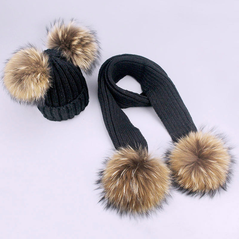 Conjunto Gorro Bufanda Lana Niños - Set Pompones Invierno Cálido - Huellitas de Vida